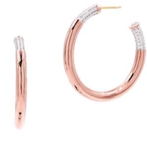 Freida Rothman Radiance Chunky C Hoop Earrings Rose Gold and Pave